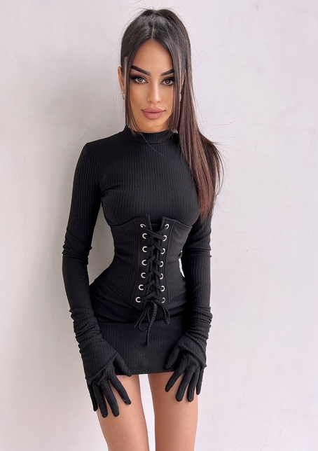 Комплект: трикотажне плаття-міні + корсет + рукавички | PUSHKA SHOP
