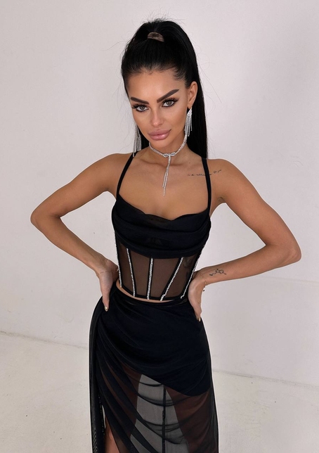 Комплект: корсет декорований стразами + спідниця максі  Комплект: корсет декорований стразами + спідниця максі  | PUSHKA SHOP