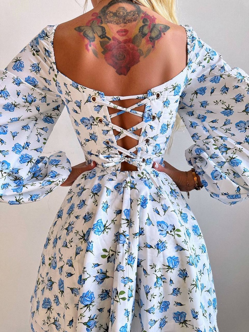 Сукня міні з квітковим принтом, корсетним верхом та подвійною спідницею  Сукня міні з квітковим принтом, корсетним верхом та подвійною спідницею  | PUSHKA SHOP