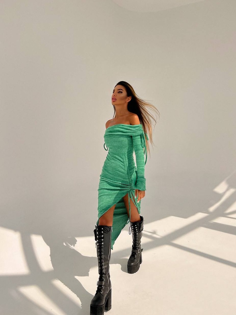 Трикотажна сукня міді з хомутом   | PUSHKA SHOP