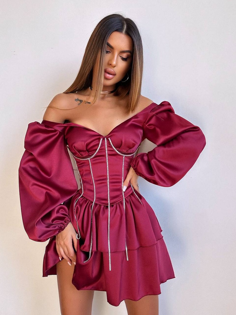 Комплект: сукня з подвійною спідницею + корсет, декорований стразами    Комплект: сукня з подвійною спідницею + корсет, декорований стразами    | PUSHKA SHOP