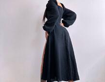 Муслінова сукня -міді з розрізом на ніжці  | PUSHKA SHOP