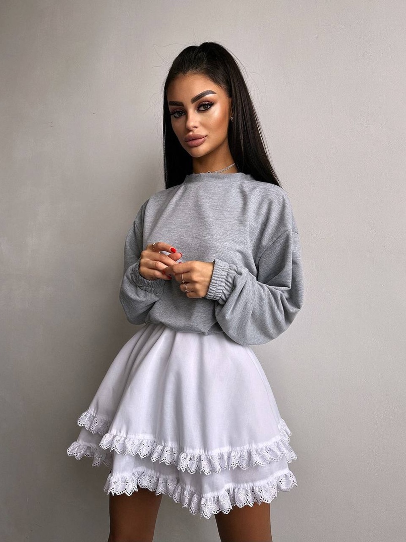 Комплект: спідниця , декорована мереживом + світшот Комплект: спідниця , декорована мереживом + світшот | PUSHKA SHOP