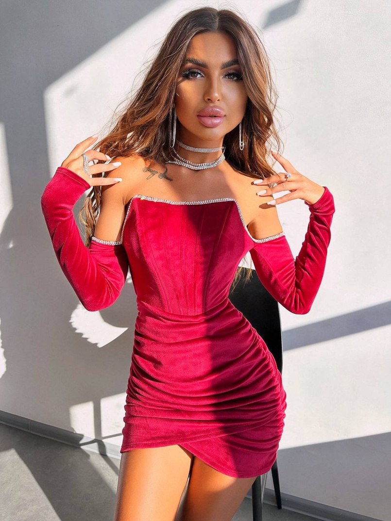 Оксамитова корсетна сукня міні, декорована стразами     Ручна робота  Оксамитова корсетна сукня міні, декорована стразами     Ручна робота  | PUSHKA SHOP