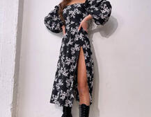 Квіткова сукня-міді зі шнурівкою на спинці та розрізом на ніжці Квіткова сукня-міді зі шнурівкою на спинці та розрізом на ніжці | PUSHKA SHOP