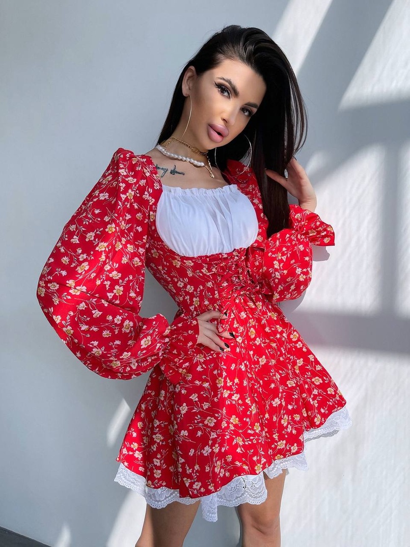 Квіткова сукня,декорована мереживом. Квіткова сукня,декорована мереживом. | PUSHKA SHOP