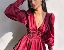 Атласна сукня з пишною подвійною спідницею та об‘ємними рукавами Атласна сукня з пишною подвійною спідницею та об‘ємними рукавами | PUSHKA SHOP