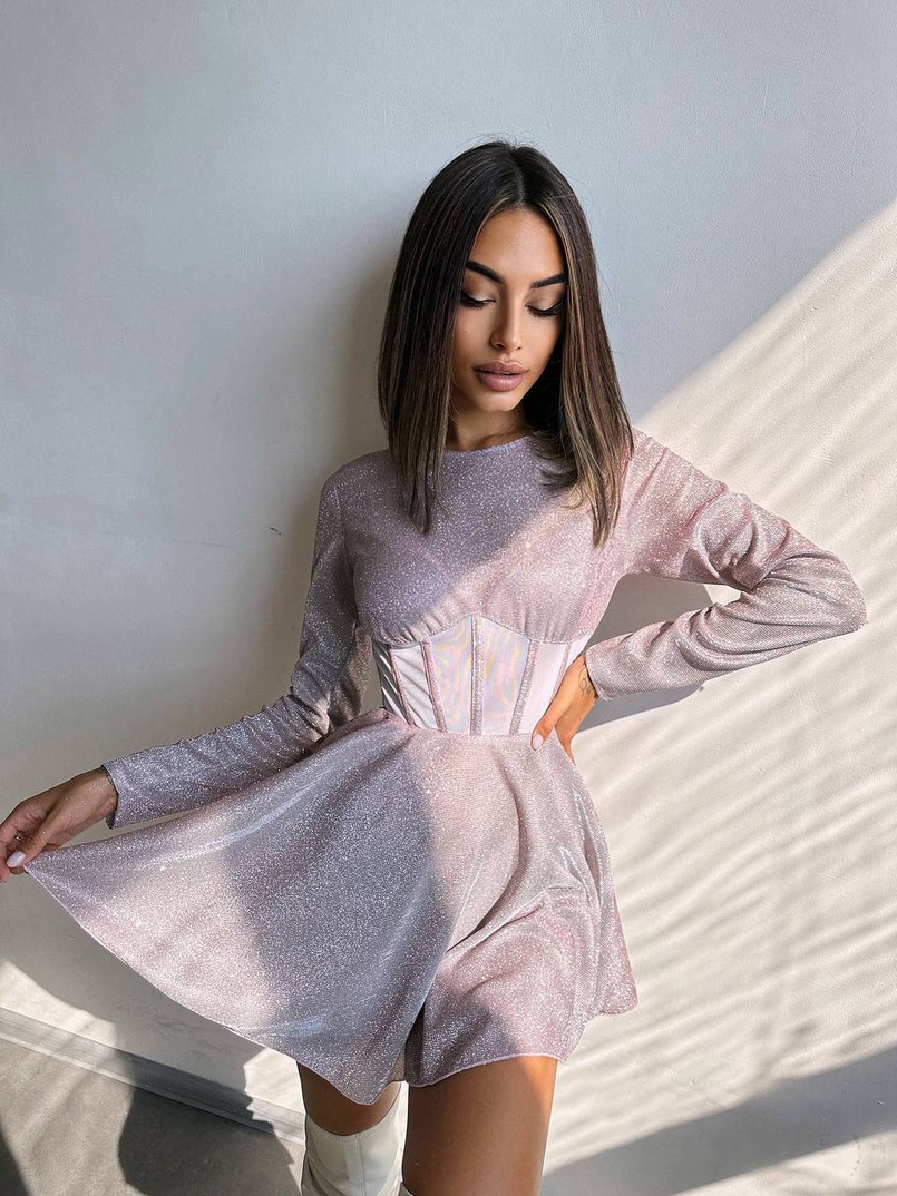 Приталена блискуча сукня з корсетною вставкою та пишною спідницею-сонцем | PUSHKA SHOP