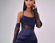 Комплект: корсет, декорований мереживом   + рукавички+ спідниця міні з драпіруванням   Комплект: корсет, декорований мереживом   + рукавички+ спідниця міні з драпіруванням   | PUSHKA SHOP