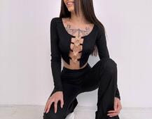 Комплект : штани кльош і топ , декорований метеликами  Комплект : штани кльош і топ , декорований метеликами  | PUSHKA SHOP