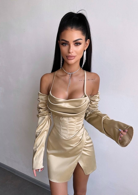 Комплект: корсет з рукавами    + спідниця міні з драпіруванням   Комплект: корсет з рукавами    + спідниця міні з драпіруванням   | PUSHKA SHOP