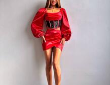 Комплект: корсет, декорований стразами   + спідниця міні з драпіруванням  Комплект: корсет, декорований стразами   + спідниця міні з драпіруванням  | PUSHKA SHOP