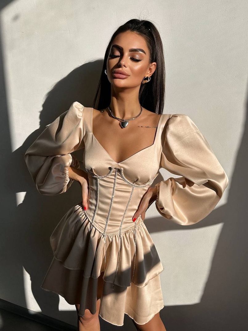 Комплект: сукня з подвійною спідницею + корсет, декорований стразами    Комплект: сукня з подвійною спідницею + корсет, декорований стразами    | PUSHKA SHOP