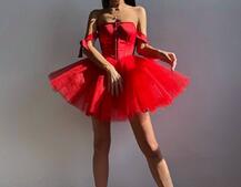 Атласна корсетна сукня міні з гачками та пишною фатиновою спідницею  Атласна корсетна сукня міні з гачками та пишною фатиновою спідницею  | PUSHKA SHOP