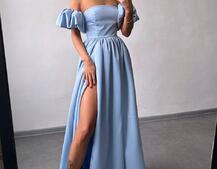 Сукня максі  з розрізом на спідниці та об’ємними рукавами  | PUSHKA SHOP