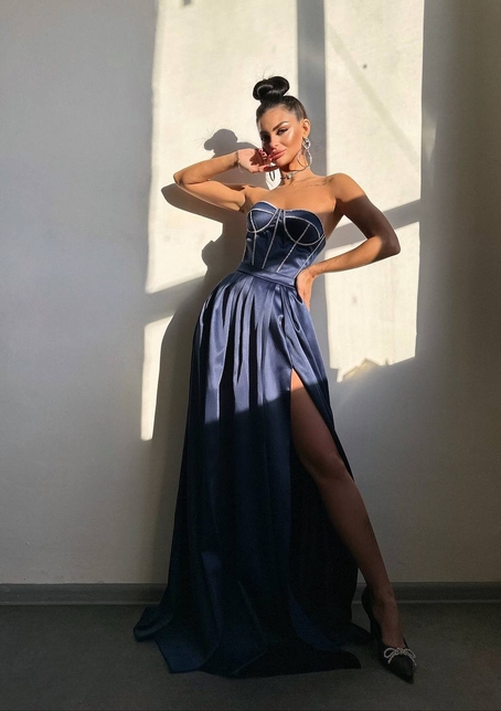 Комплект: корсет-бюстьє , декорований стразами  + спідниця максі з розрізом   | PUSHKA SHOP