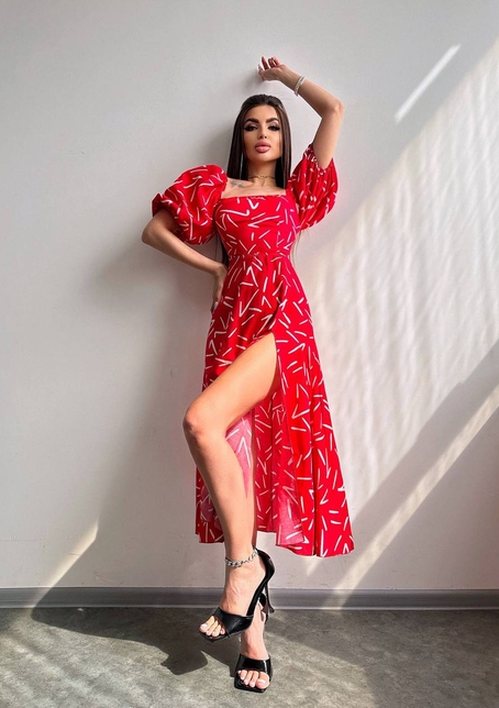 Сукня -міді зі шнурівкою на спинці та розрізом на ніжці | PUSHKA SHOP