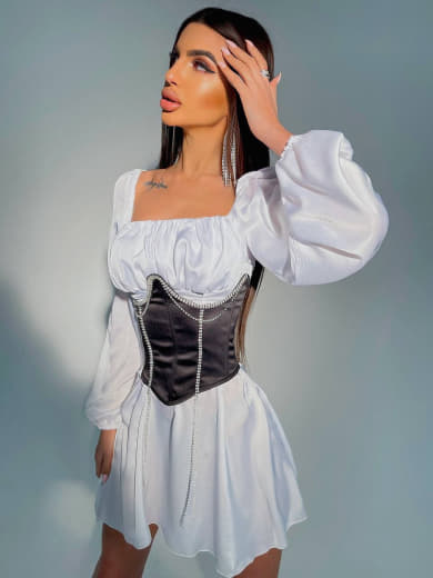 Приталена сукня з шовку  + корсет декорований стразами  Ручна робота  Приталена сукня з шовку  + корсет декорований стразами  Ручна робота  | PUSHKA SHOP