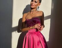 Комплект: корсет-бюстьє , декорований стразами  + спідниця максі з розрізом   Комплект: корсет-бюстьє , декорований стразами  + спідниця максі з розрізом   | PUSHKA SHOP