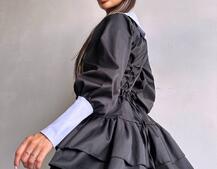 Котонова сукня з рюшами на гудзиках зі шнурівкою на спинці Котонова сукня з рюшами на гудзиках зі шнурівкою на спинці | PUSHKA SHOP