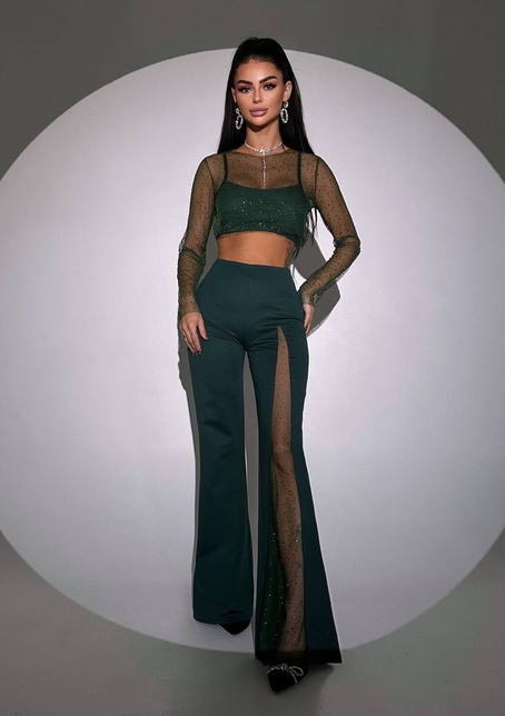 Комплект: топ + штани із сіткою зі стразами  Комплект: топ + штани із сіткою зі стразами  | PUSHKA SHOP