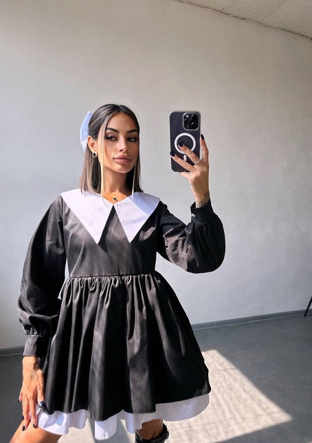 Котонова сукня з комірцем + бант  | PUSHKA SHOP