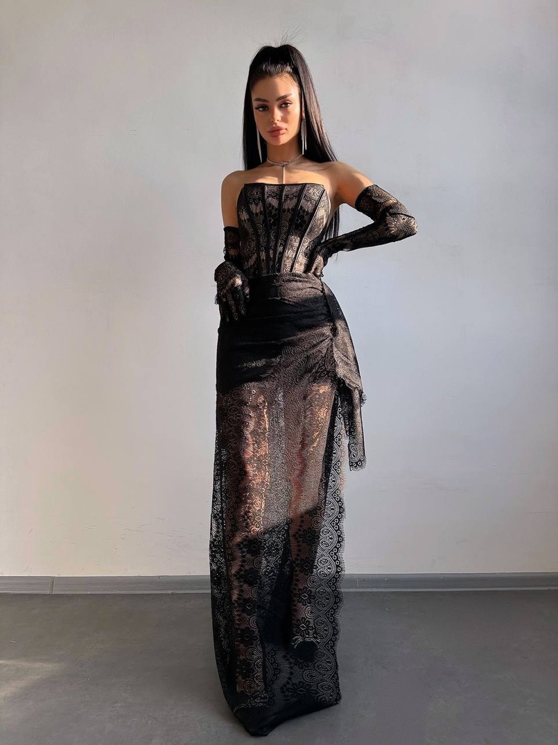 Мереживна сукня максі з рукавичками  | PUSHKA SHOP