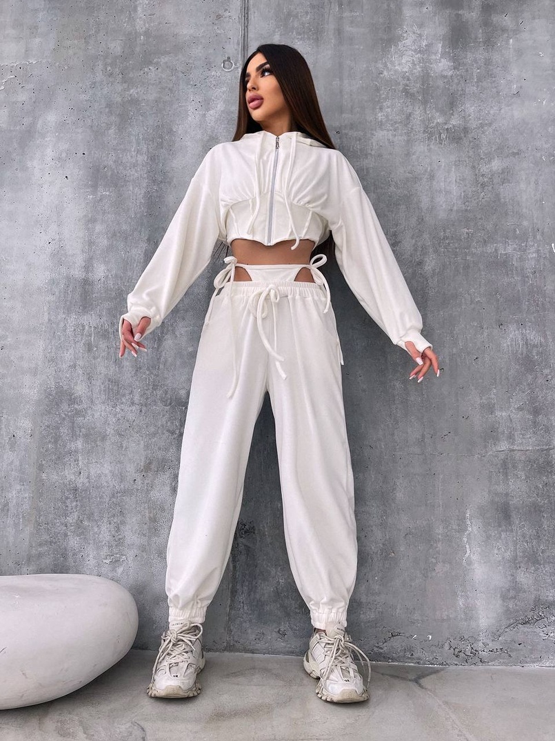 Велюровий комплект: кофта з корсетними елементами + джогери з імітацією трусиків | PUSHKA SHOP