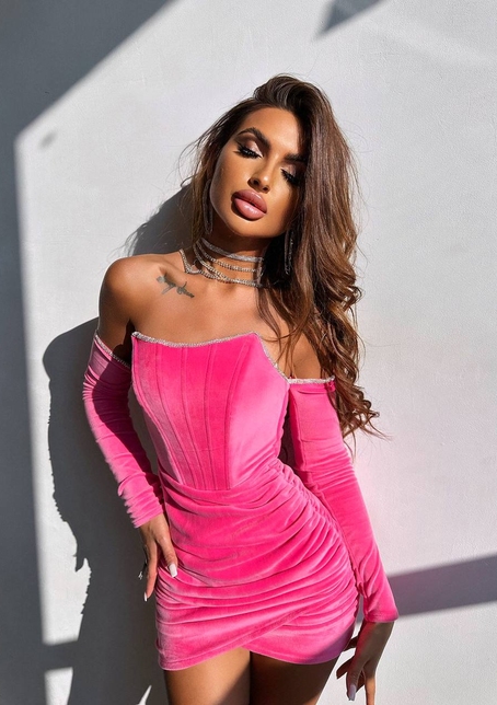 Оксамитова корсетна сукня міні, декорована стразами     Ручна робота  | PUSHKA SHOP