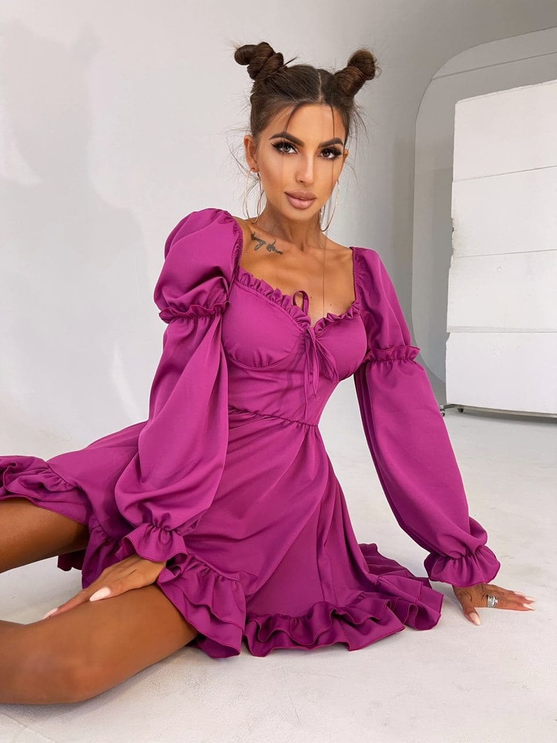 Платье с чашечками и пышной юбкой с оборками   Платье с чашечками и пышной юбкой с оборками   | PUSHKA SHOP