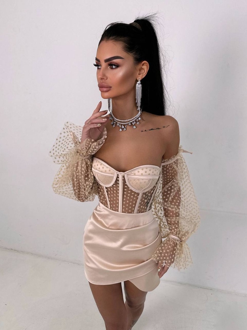 Улюблений комплект в новому виконанні: корсет бюстьє з об’ємними рукавами + спідниця міні | PUSHKA SHOP