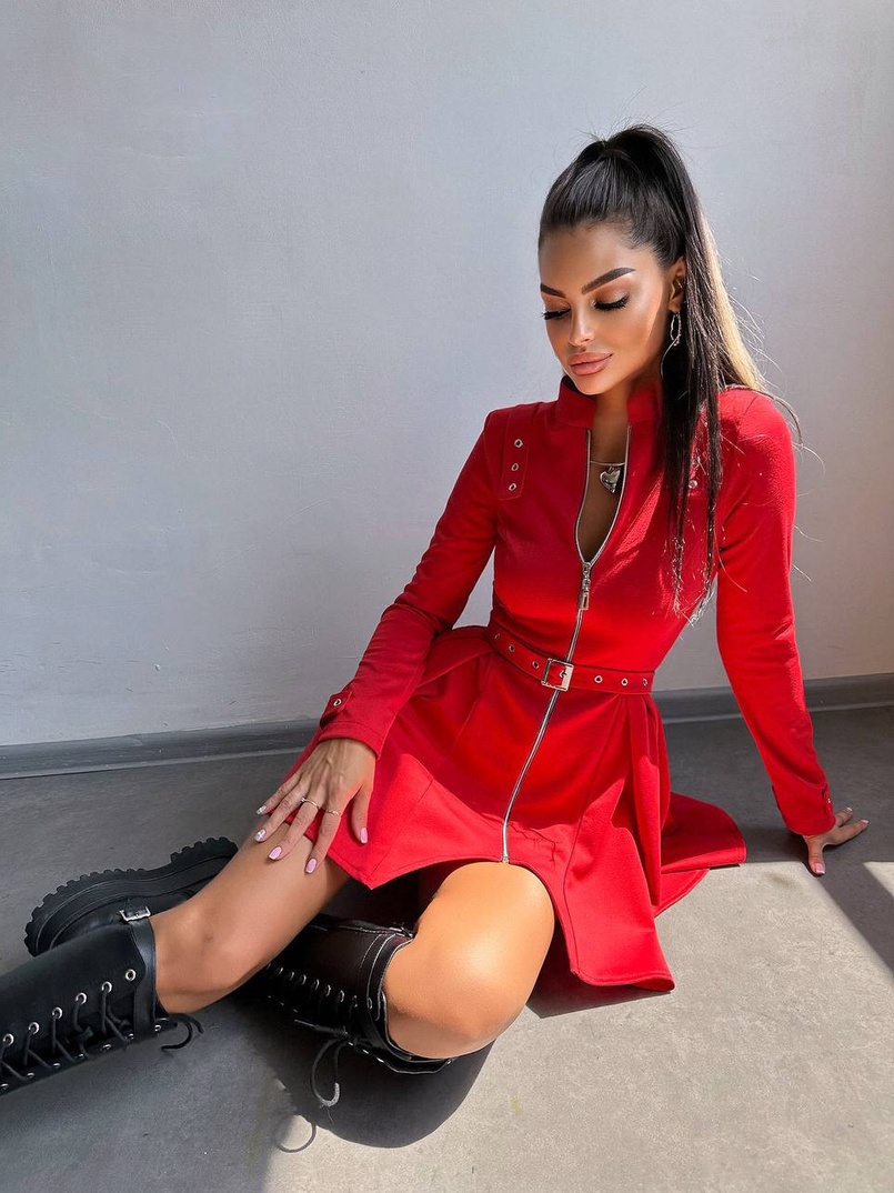 Сукня з пишною спідницею і поясом | PUSHKA SHOP