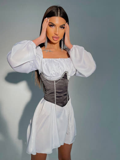 Приталена сукня з шовку  + корсет декорований стразами  Ручна робота  Приталена сукня з шовку  + корсет декорований стразами  Ручна робота  | PUSHKA SHOP