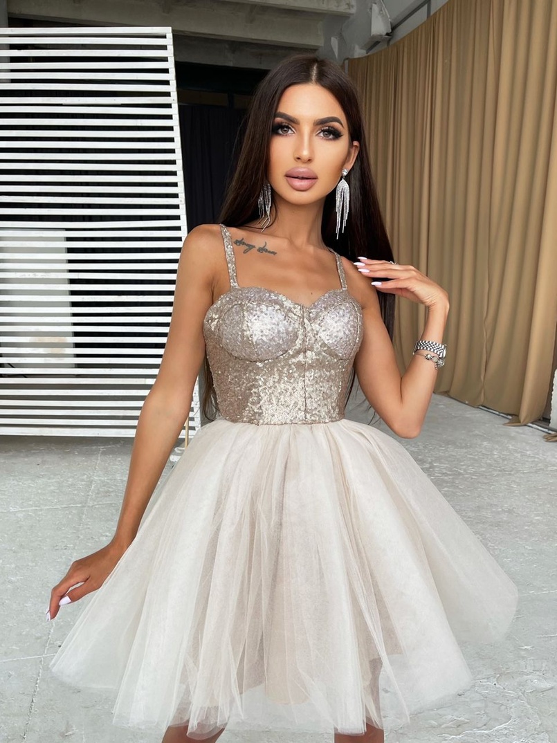 Платье-бюстье с пайетками и пышной фатиновой юбкой   | PUSHKA SHOP