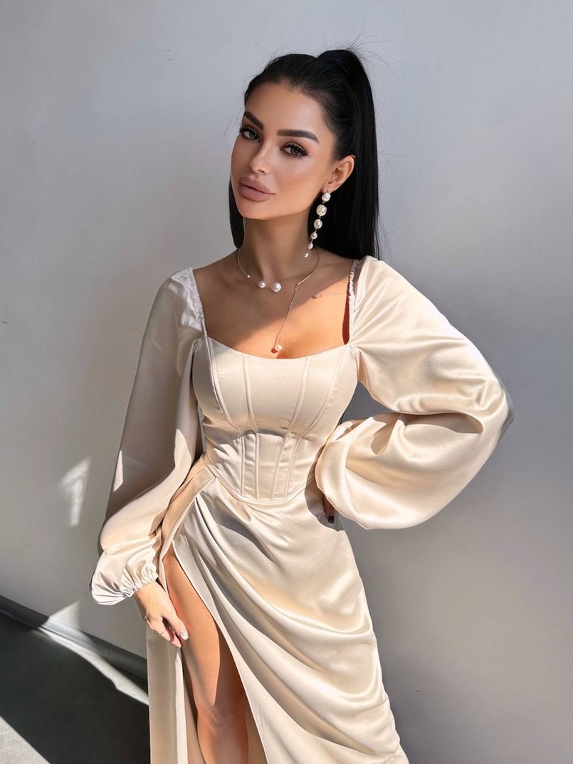 Атласний комплект: корсет + спідниця максі з драпіруванням Атласний комплект: корсет + спідниця максі з драпіруванням | PUSHKA SHOP