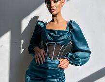 Комплект: корсет, декорований стразами + спідниця міні з драпіруванням   Ручна робота  Комплект: корсет, декорований стразами + спідниця міні з драпіруванням   Ручна робота  | PUSHKA SHOP