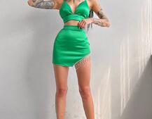 Комплект: топ с чашечками + юбка, декорированным бахромой из страз  | PUSHKA SHOP