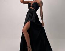 Атласна сукня максі із шнуром зі стразами  Атласна сукня максі із шнуром зі стразами  | PUSHKA SHOP