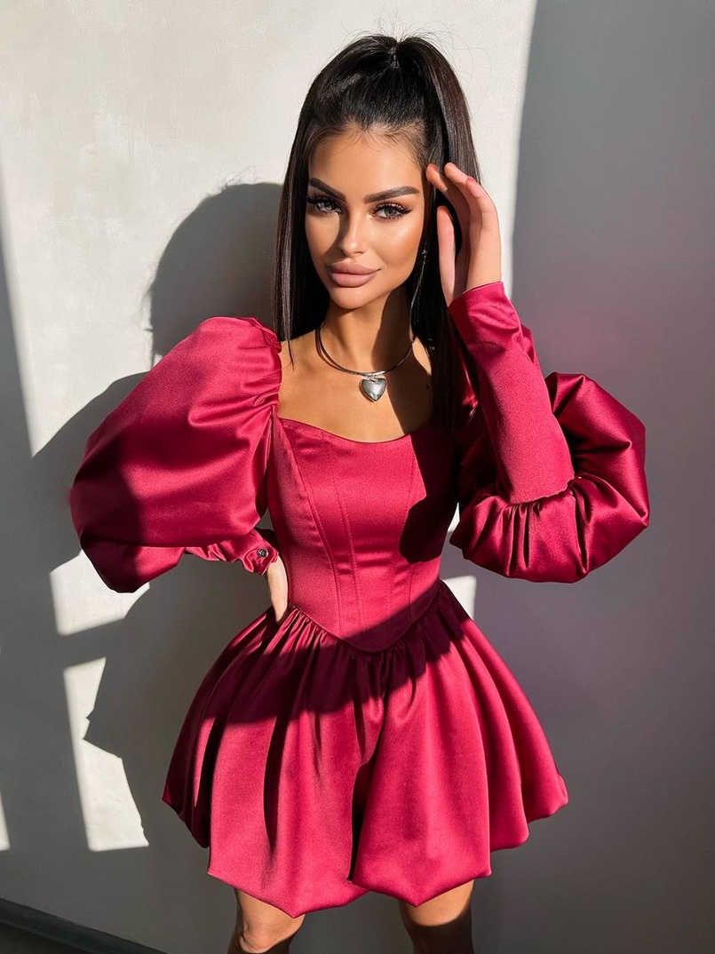 Сукня з обʼємними рукавами та спідницею балоном  Сукня з обʼємними рукавами та спідницею балоном  | PUSHKA SHOP