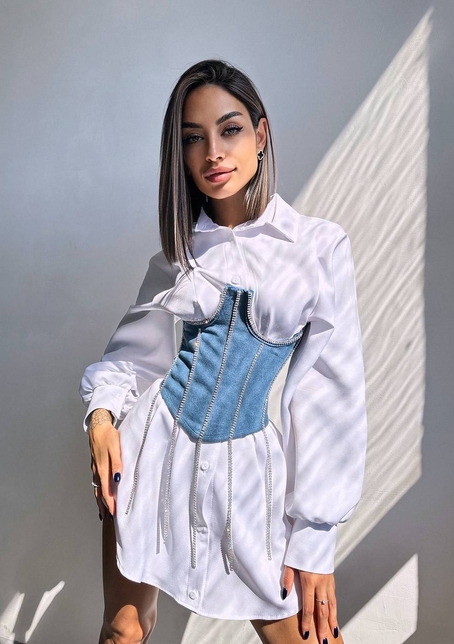 Приталена сорочка + корсет декорований камінцями  Ручна робота | PUSHKA SHOP