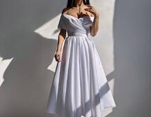 Романтична сукня міді з відкритими плечима та пишною спідницею | PUSHKA SHOP