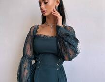 Сукня міді з корсетом декорована мереживом  | PUSHKA SHOP