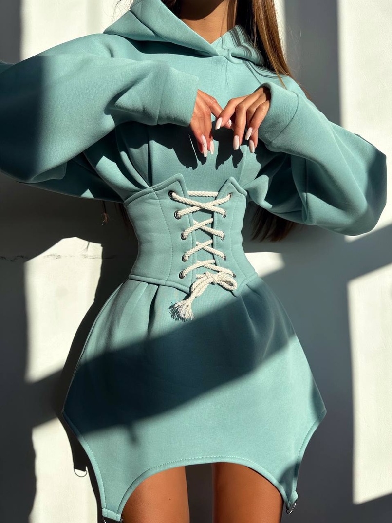 Тепле приталене худі з капюшоном на флісі + корсет на шнурівці Можна носити з корсетом та без Тепле приталене худі з капюшоном на флісі + корсет на шнурівці Можна носити з корсетом та без | PUSHKA SHOP