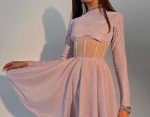 Приталенное блестящее платье с корсетной вставкой и пышной юбкой-солцем  | PUSHKA SHOP