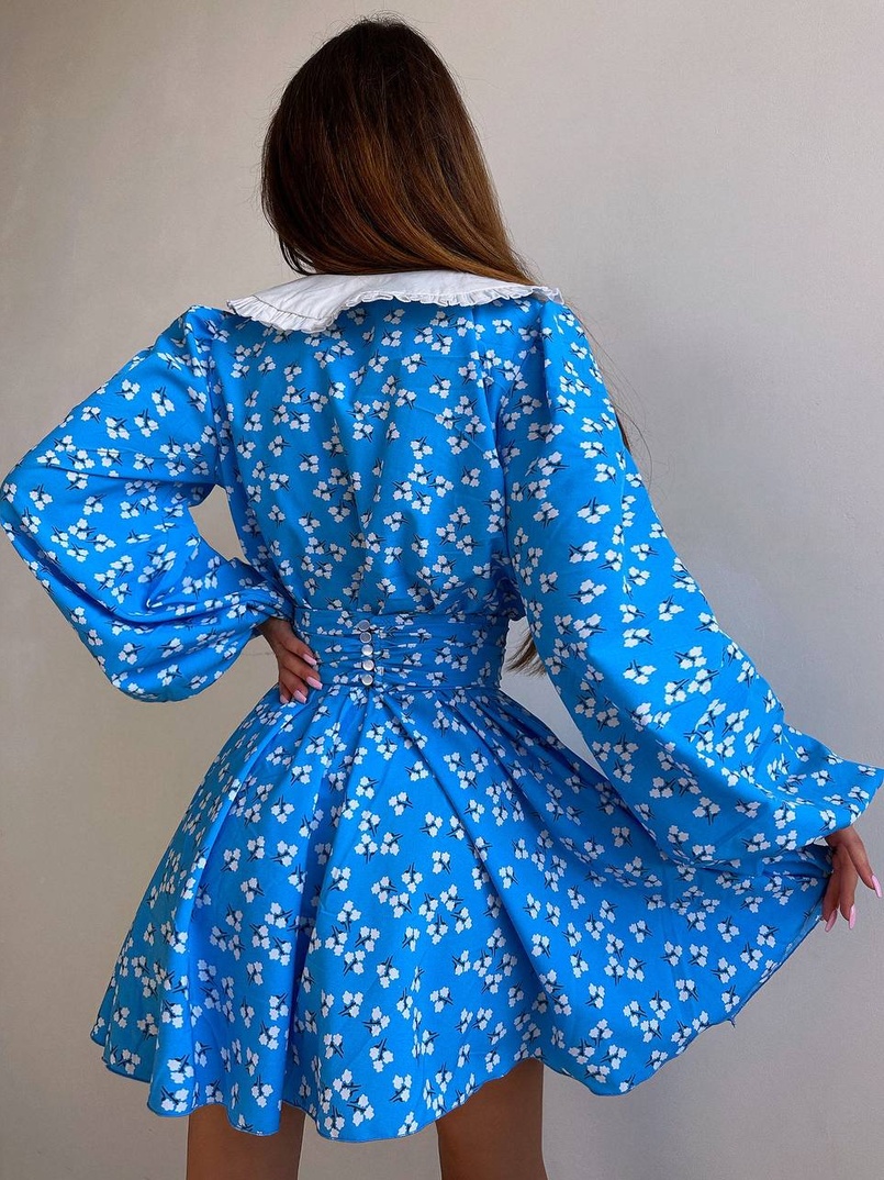 Сукня з коміром та об'ємними рукавами з широким поясом | PUSHKA SHOP