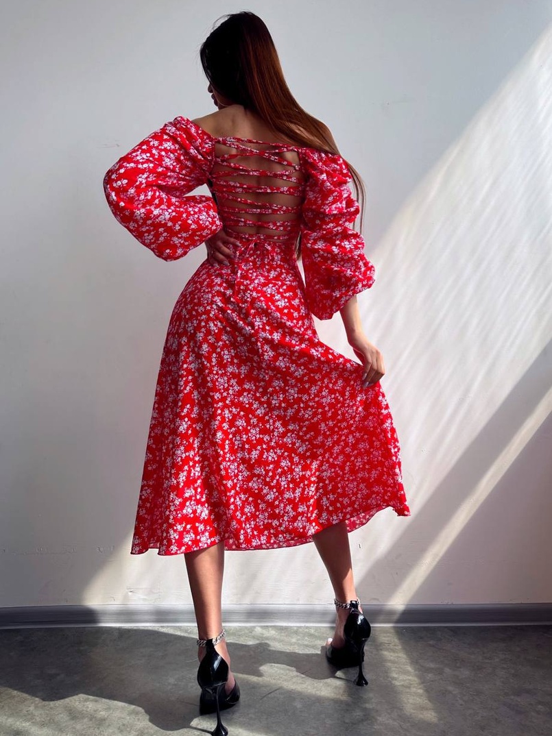 Улюблена сукня-міді зі шнурівкою на спинці та розрізом на ніжці | PUSHKA SHOP