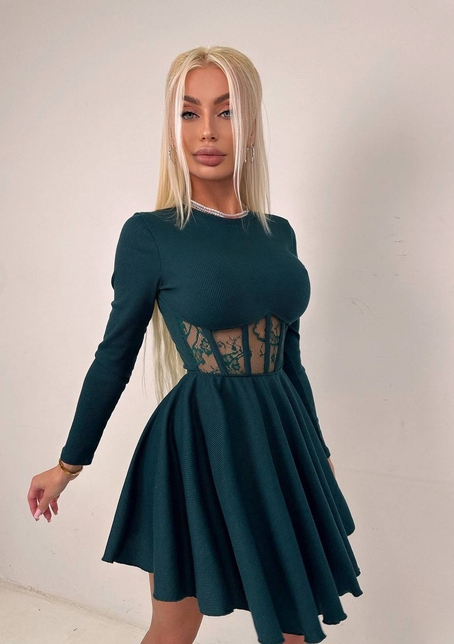 Трикотажна корсетна сукня з мереживом та пишною спідницею  | PUSHKA SHOP