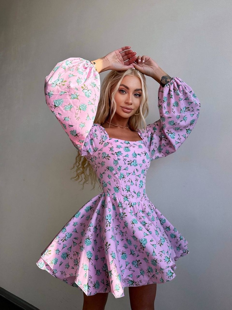 Сукня міні з квітковим принтом, корсетним верхом та подвійною спідницею  Сукня міні з квітковим принтом, корсетним верхом та подвійною спідницею  | PUSHKA SHOP