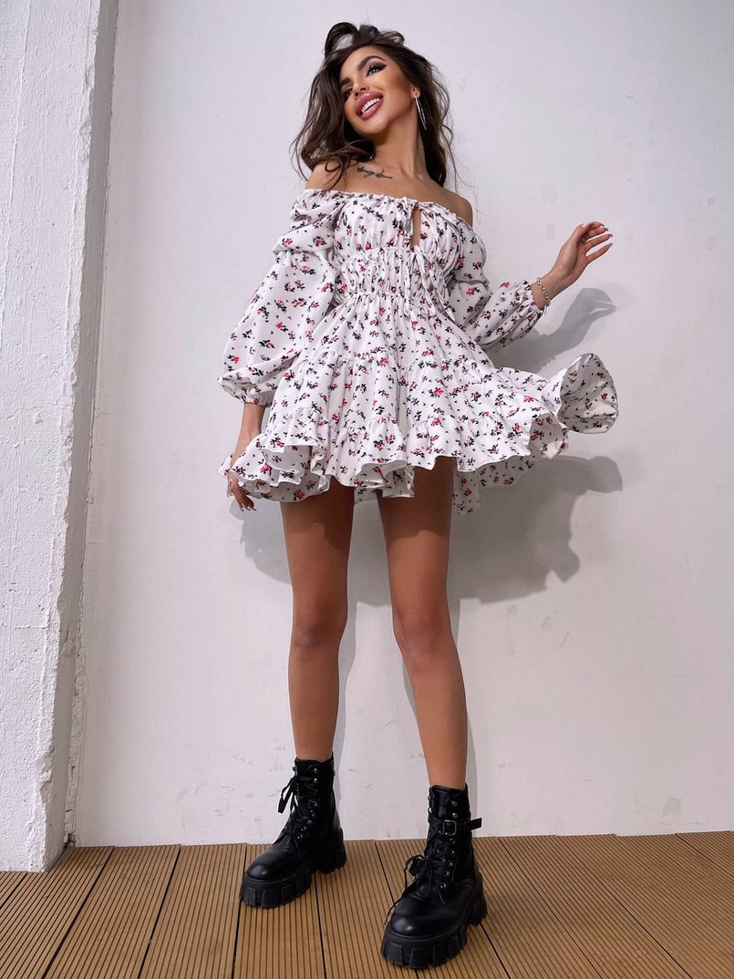 Сукня міні з квітковим принтом  | PUSHKA SHOP