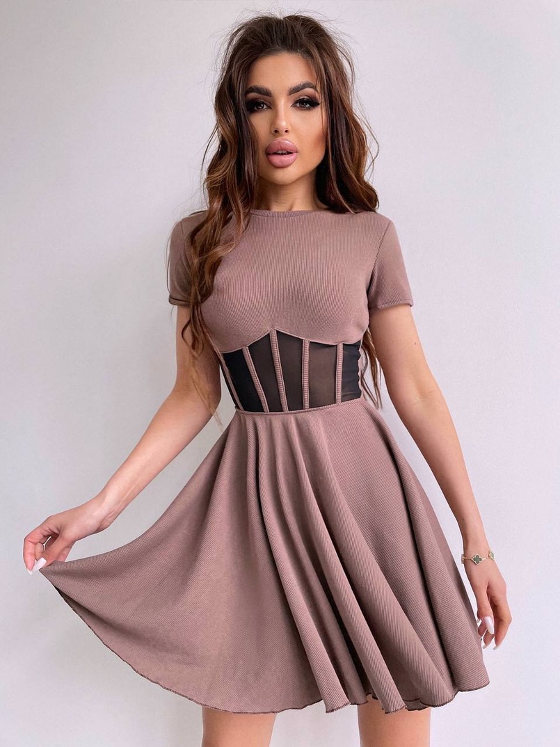 Сукня-міні  з елементами корсету  та спідницею солнцем Сукня-міні  з елементами корсету  та спідницею солнцем | PUSHKA SHOP